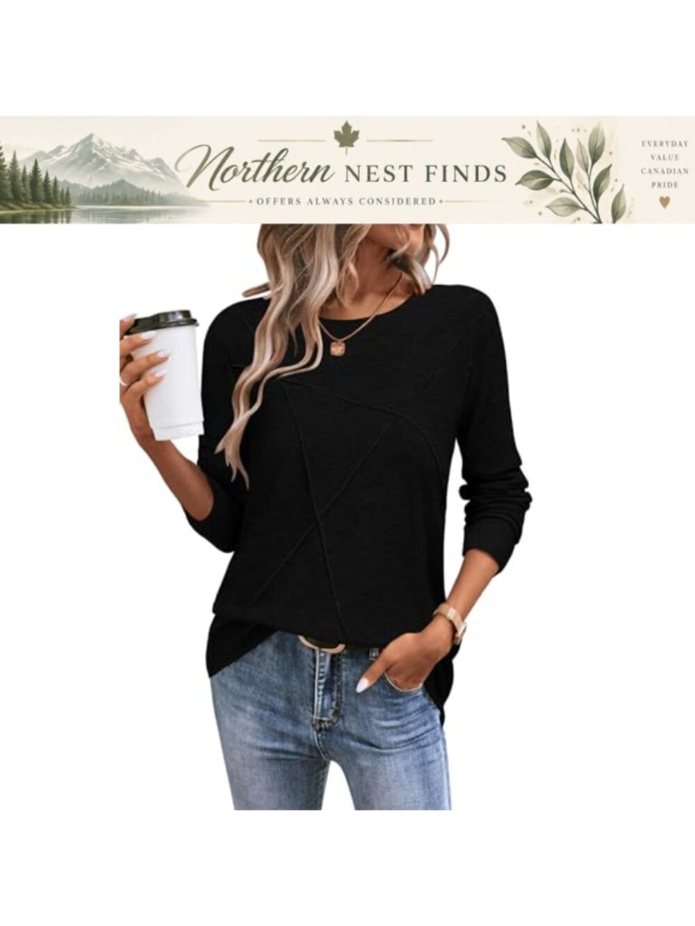 Womens Long Sleeve Crisscross Tunic Top Crew Neck Slim Fit Casual